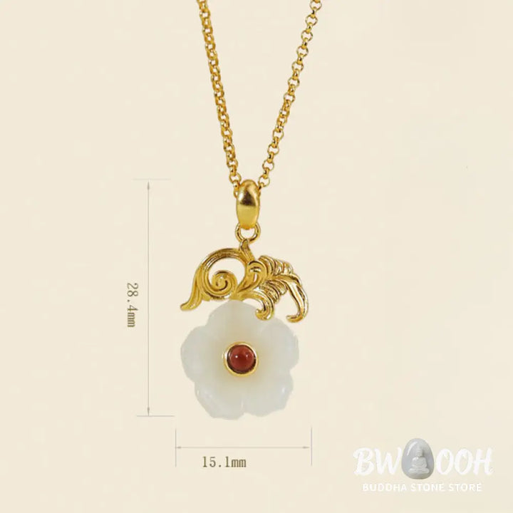 Buddha Stones Hetian Jade Flower 925 Sterling Silver Luck Necklace Pendant - BWOOOH - Hetian Jade 925 Sterling Silver