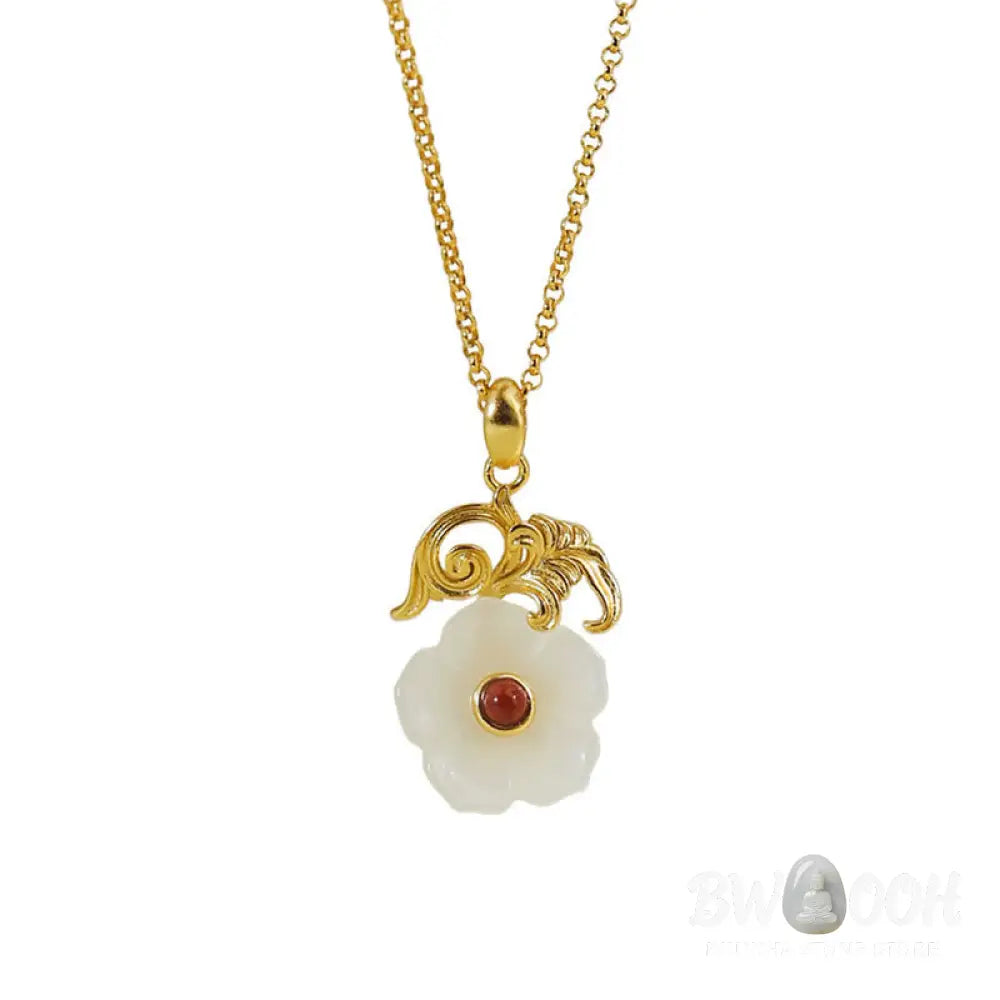 Buddha Stones Hetian Jade Flower 925 Sterling Silver Luck Necklace Pendant - BWOOOH - Hetian Jade 925 Sterling Silver