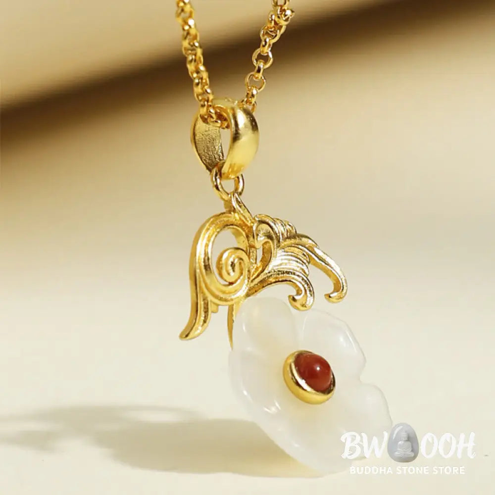 Buddha Stones Hetian Jade Flower 925 Sterling Silver Luck Necklace Pendant - BWOOOH - Hetian Jade 925 Sterling Silver