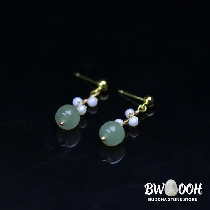 Buddha Stones Hetian Jade Flower Pattern 14K Gold Plated Luck Drop Dangle Earrings - Hetian Jade(Prosperity♥Abundance)