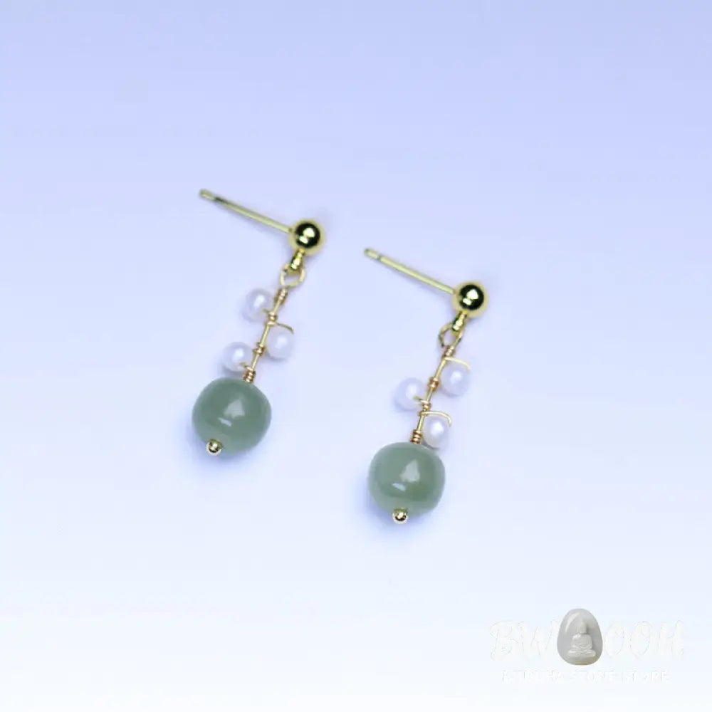 Buddha Stones Hetian Jade Flower Pattern 14K Gold Plated Luck Drop Dangle Earrings - Hetian Jade(Prosperity♥Abundance)