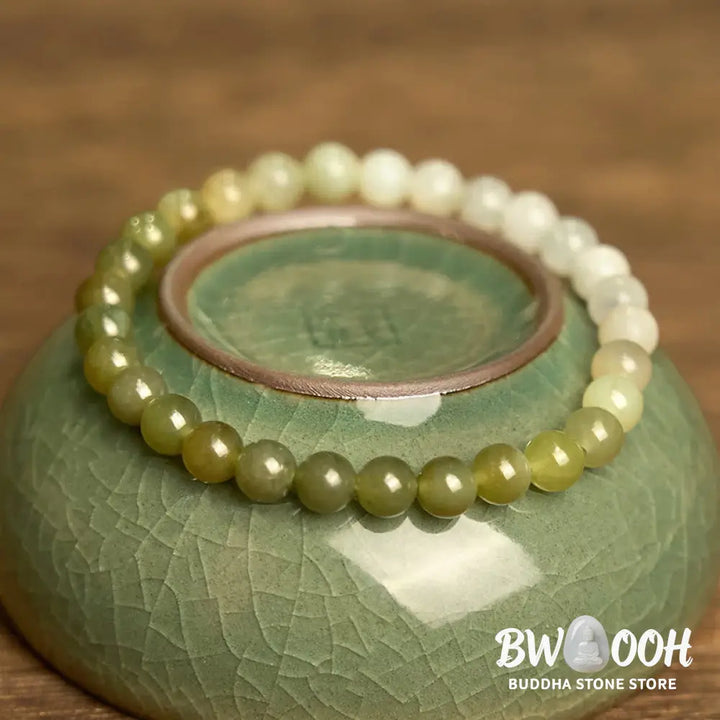 Buddha Stones Hetian Jade Gradient Color Abundance Bracelet - BWOOOH - Hetian Jade-6mm(Wrist Circumference: 14-16cm)