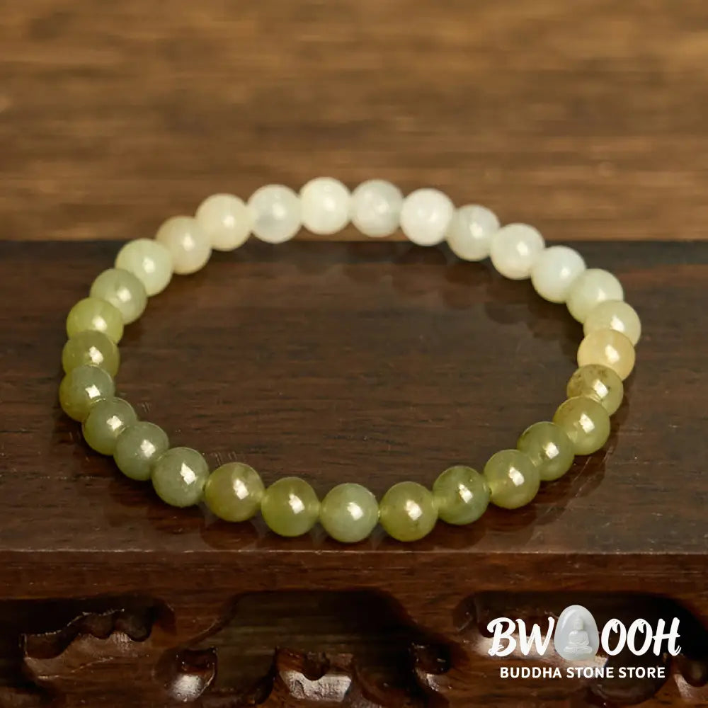 Buddha Stones Hetian Jade Gradient Color Abundance Bracelet - BWOOOH - Hetian Jade-6mm(Wrist Circumference: 14-16cm)