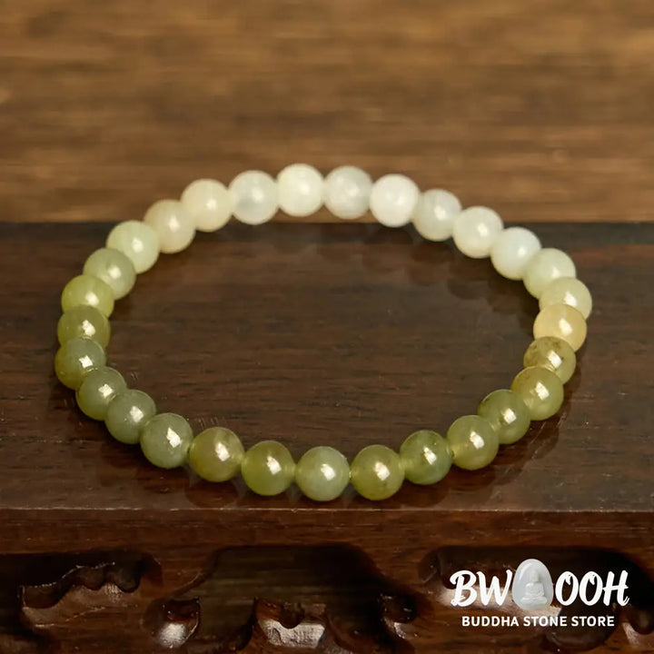 Buddha Stones Hetian Jade Gradient Color Abundance Bracelet - BWOOOH - Hetian Jade-6mm(Wrist Circumference: 14-16cm)