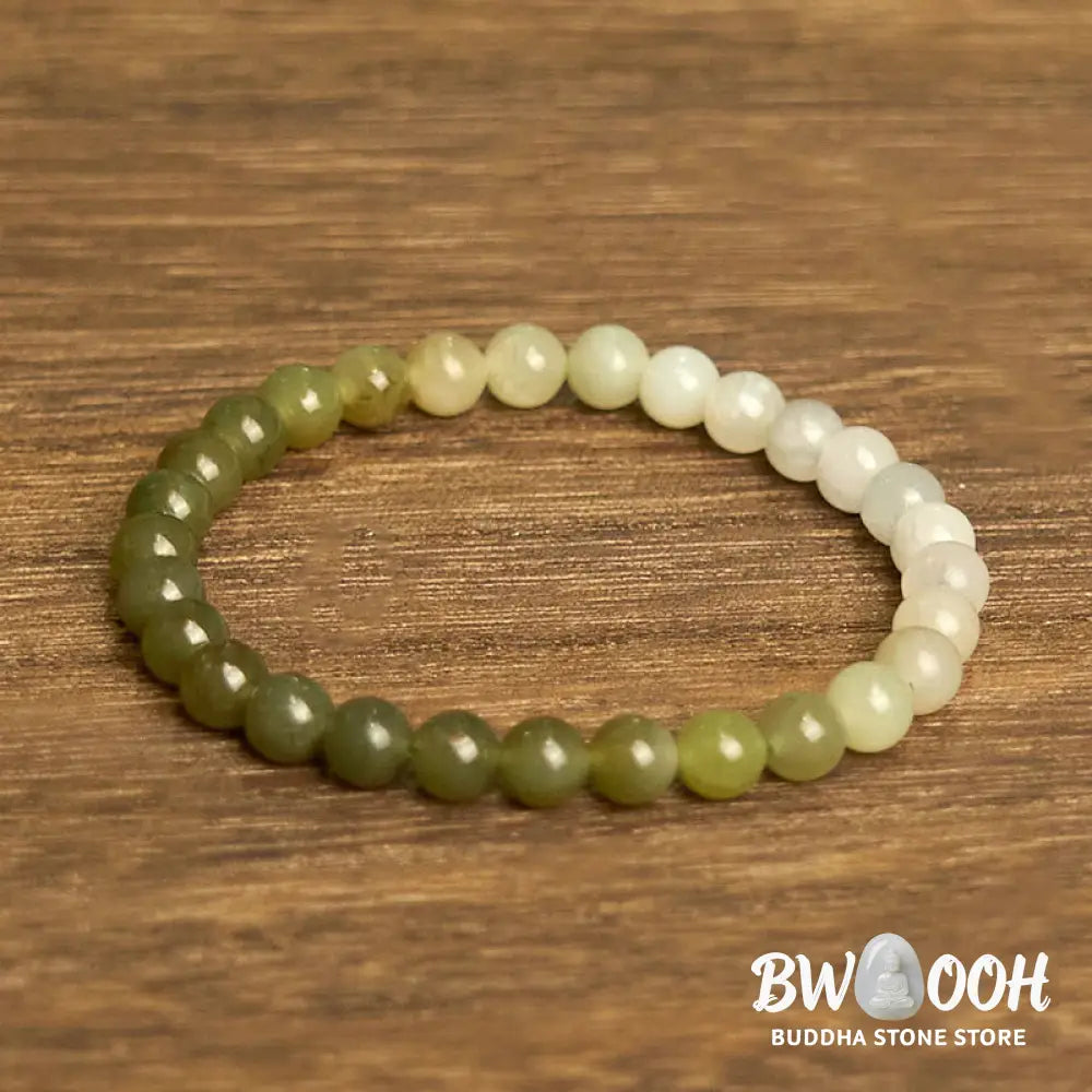 Buddha Stones Hetian Jade Gradient Color Abundance Bracelet - BWOOOH - Hetian Jade-6mm(Wrist Circumference: 14-16cm)