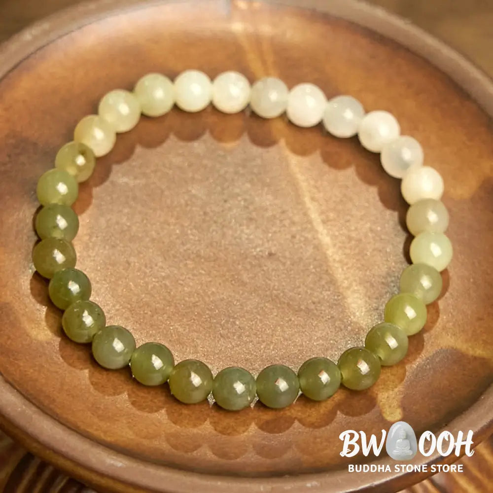 Buddha Stones Hetian Jade Gradient Color Abundance Bracelet - BWOOOH - Hetian Jade-6mm(Wrist Circumference: 14-16cm)