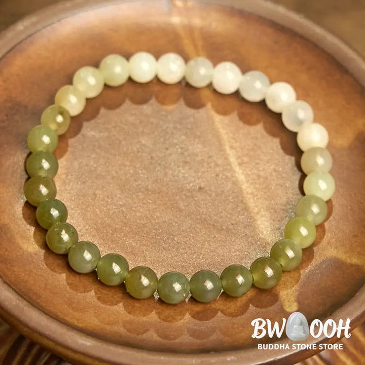 Buddha Stones Hetian Jade Gradient Color Abundance Bracelet - BWOOOH - Hetian Jade-6mm(Wrist Circumference: 14-16cm)