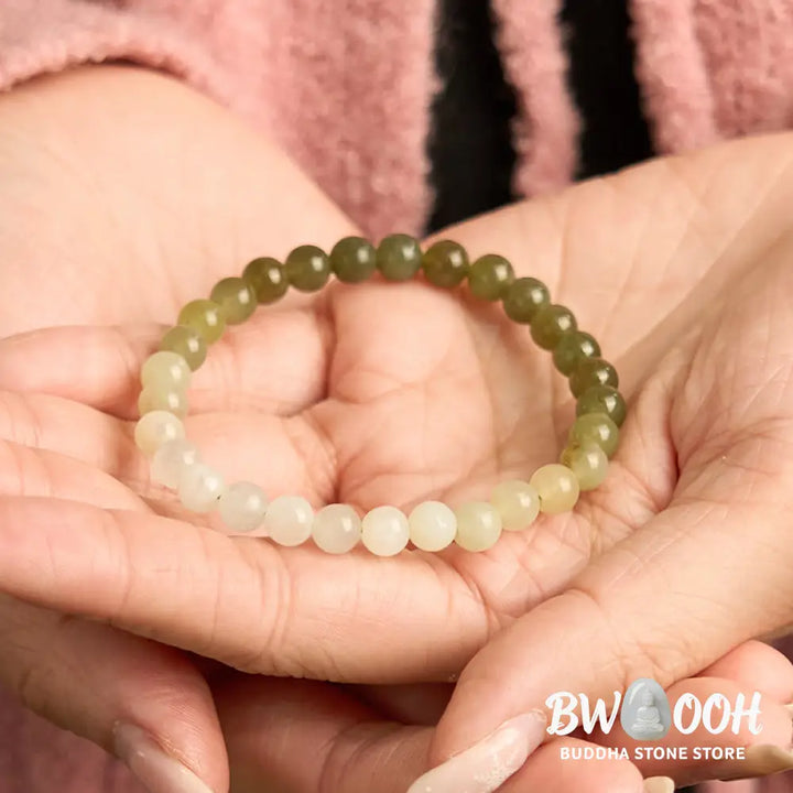 Buddha Stones Hetian Jade Gradient Color Abundance Bracelet - BWOOOH - Hetian Jade-6mm(Wrist Circumference: 14-16cm)