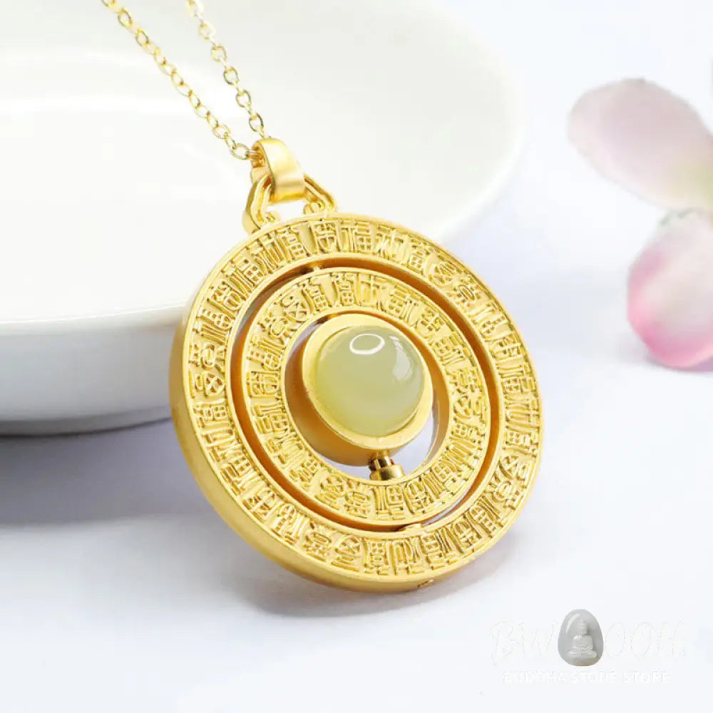 Buddha Stones Hetian Jade Hundred Blessings Fu Character Luck Rotatable Necklace Pendant - BWOOOH - Jade Hundred