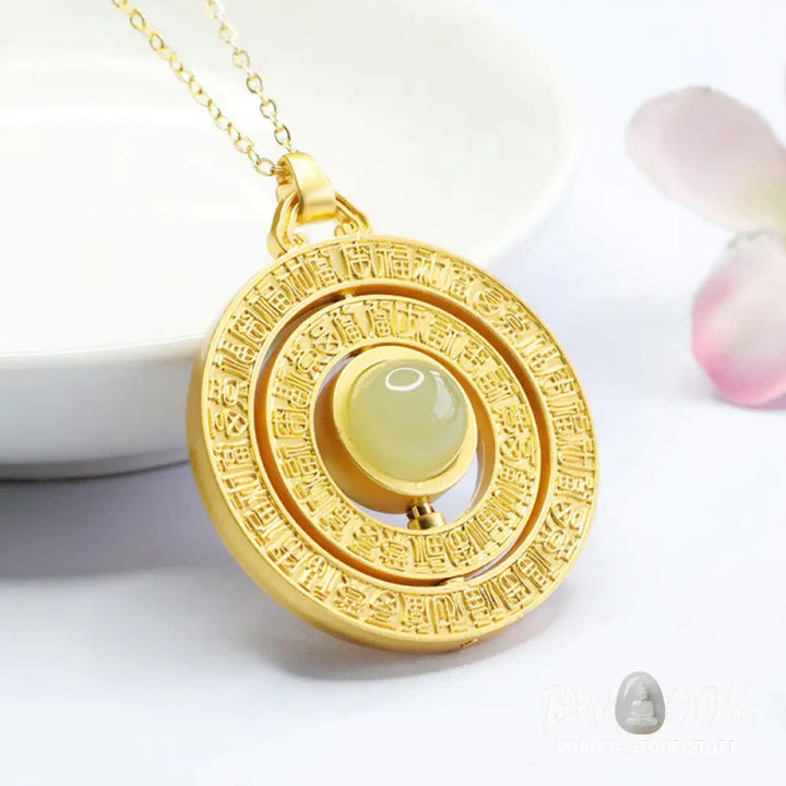 Buddha Stones Hetian Jade Hundred Blessings Fu Character Luck Rotatable Necklace Pendant - BWOOOH - Jade Hundred
