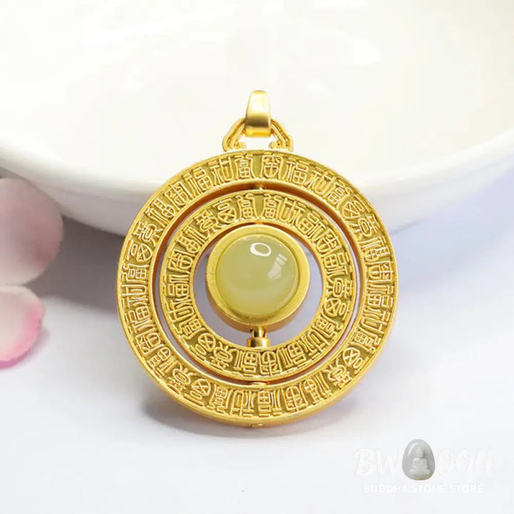 Buddha Stones Hetian Jade Hundred Blessings Fu Character Luck Rotatable Necklace Pendant - BWOOOH - Jade Hundred