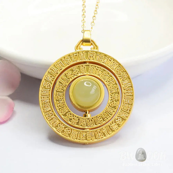 Buddha Stones Hetian Jade Hundred Blessings Fu Character Luck Rotatable Necklace Pendant - BWOOOH - Jade Hundred