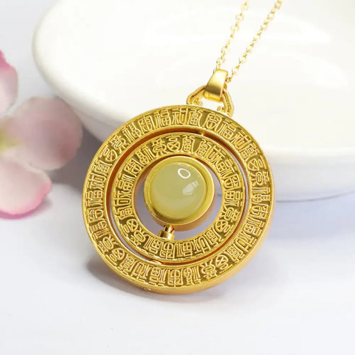 Buddha Stones Hetian Jade Hundred Blessings Fu Character Luck Rotatable Necklace Pendant - BWOOOH - Jade Hundred