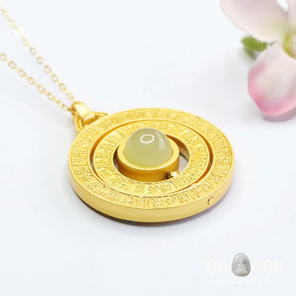 Buddha Stones Hetian Jade Hundred Blessings Fu Character Luck Rotatable Necklace Pendant - BWOOOH - Jade Hundred