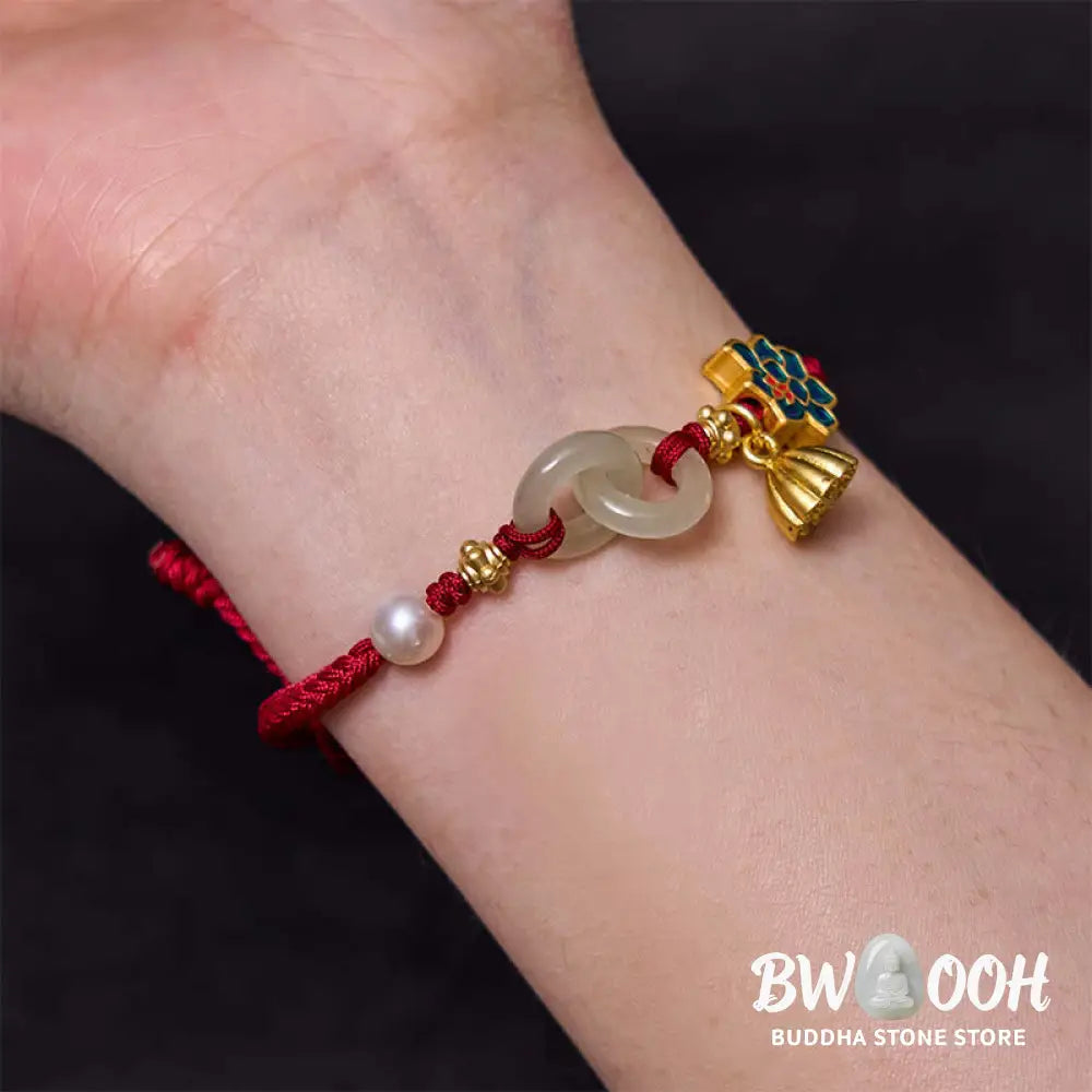 Buddha Stones Hetian Jade Lotus Peace Buckle Braided Rope Fortune Bracelet - BWOOOH - Bracelet
