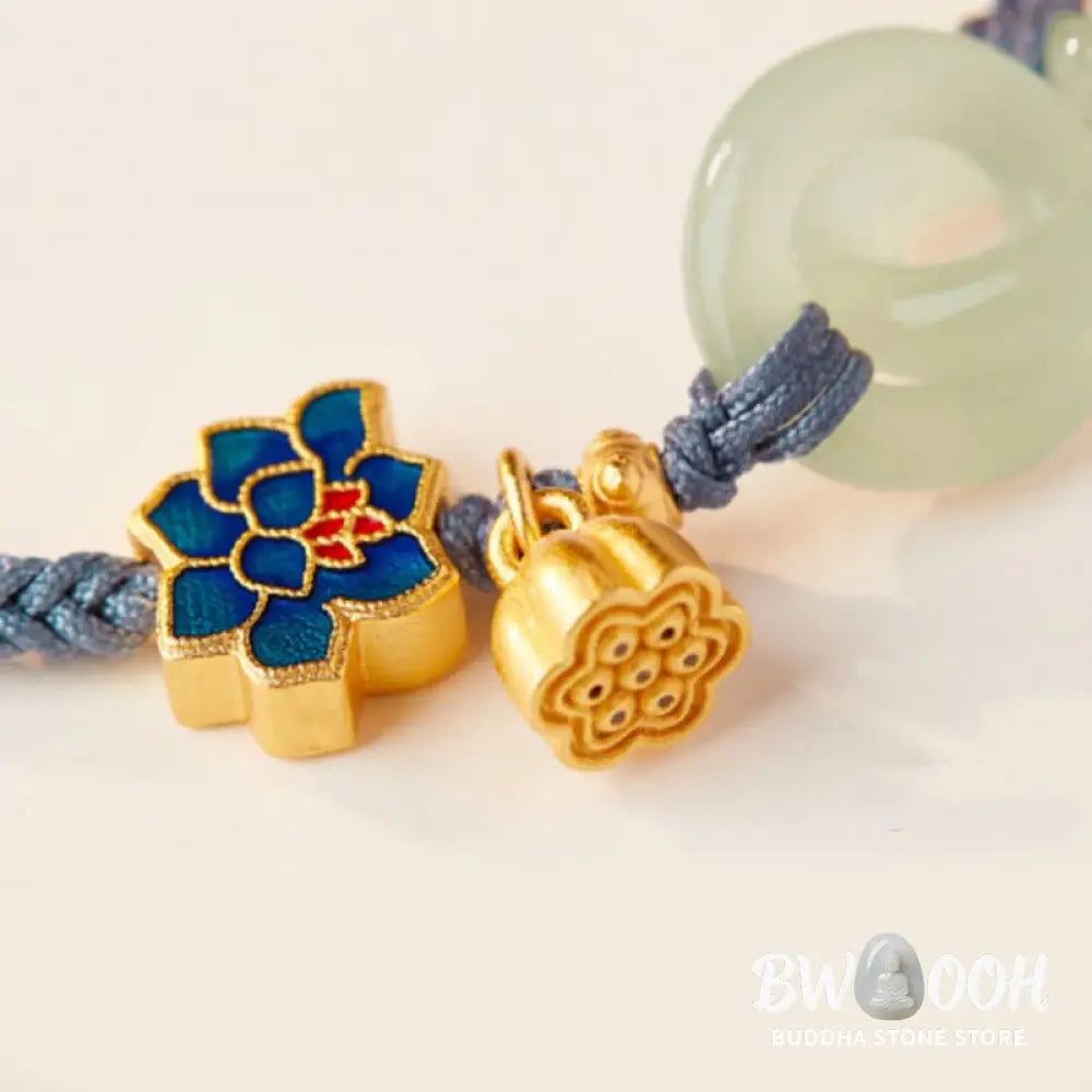 Buddha Stones Hetian Jade Lotus Peace Buckle Braided Rope Fortune Bracelet - BWOOOH - Bracelet