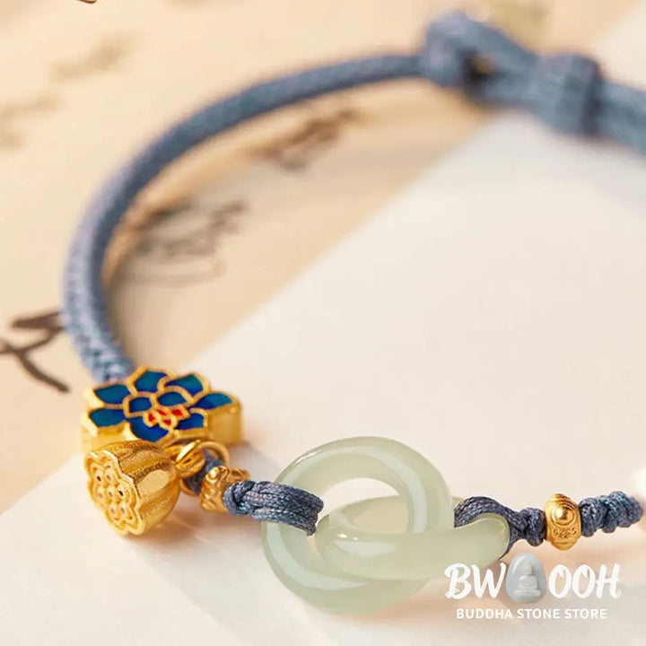 Buddha Stones Hetian Jade Lotus Peace Buckle Braided Rope Fortune Bracelet - BWOOOH - Bracelet