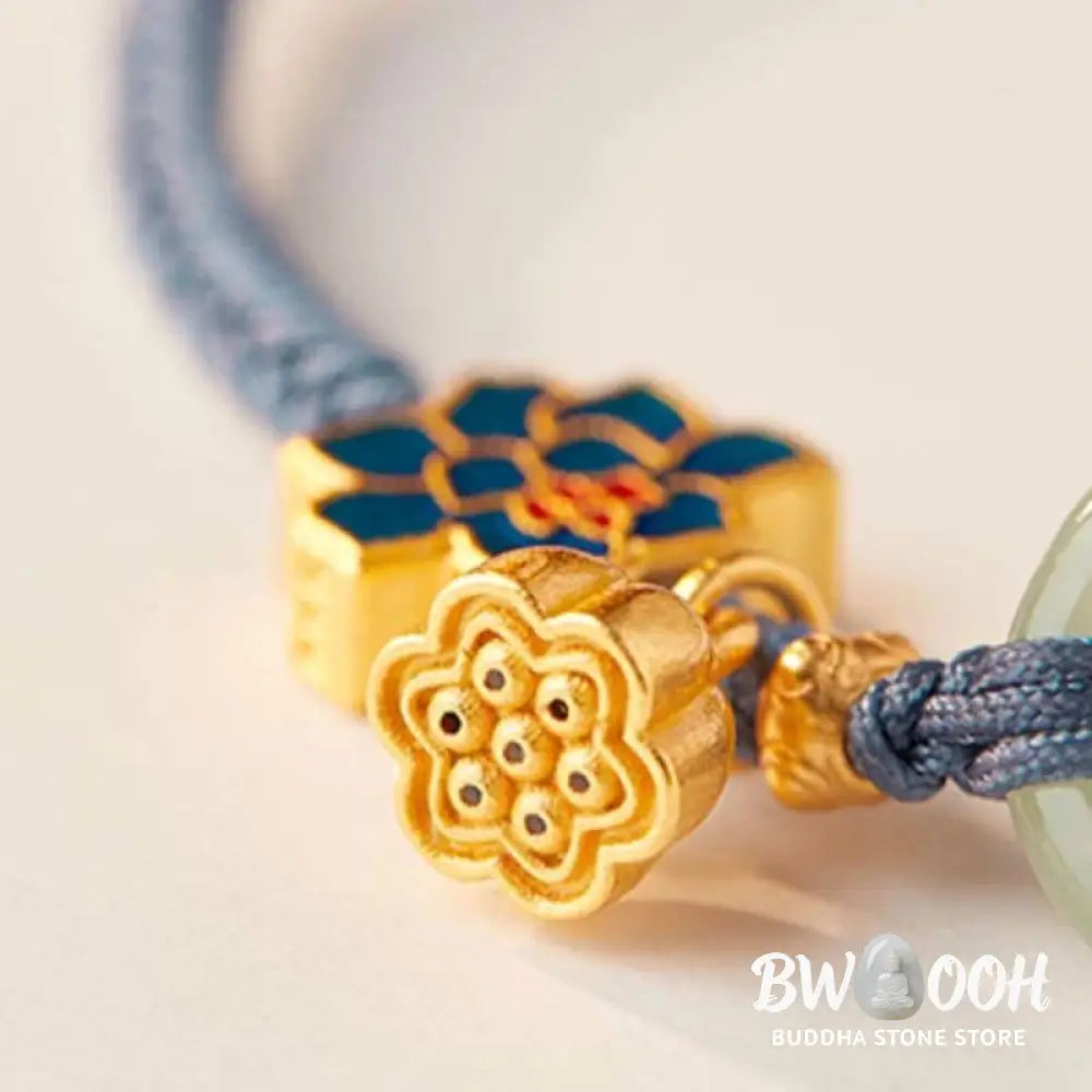 Buddha Stones Hetian Jade Lotus Peace Buckle Braided Rope Fortune Bracelet - BWOOOH - Bracelet