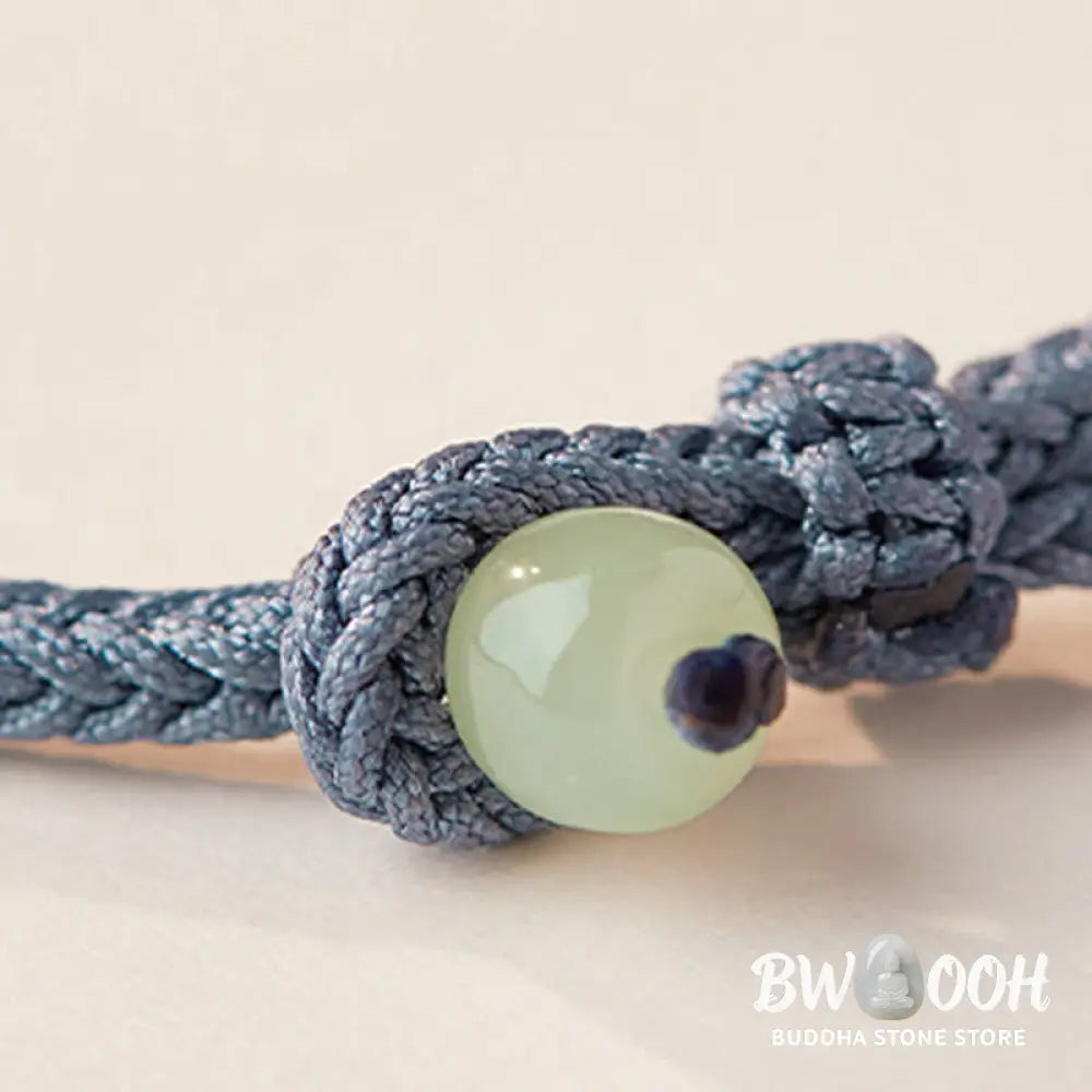 Buddha Stones Hetian Jade Lotus Peace Buckle Braided Rope Fortune Bracelet - BWOOOH - Bracelet
