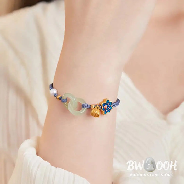 Buddha Stones Hetian Jade Lotus Peace Buckle Braided Rope Fortune Bracelet - BWOOOH - Bracelet
