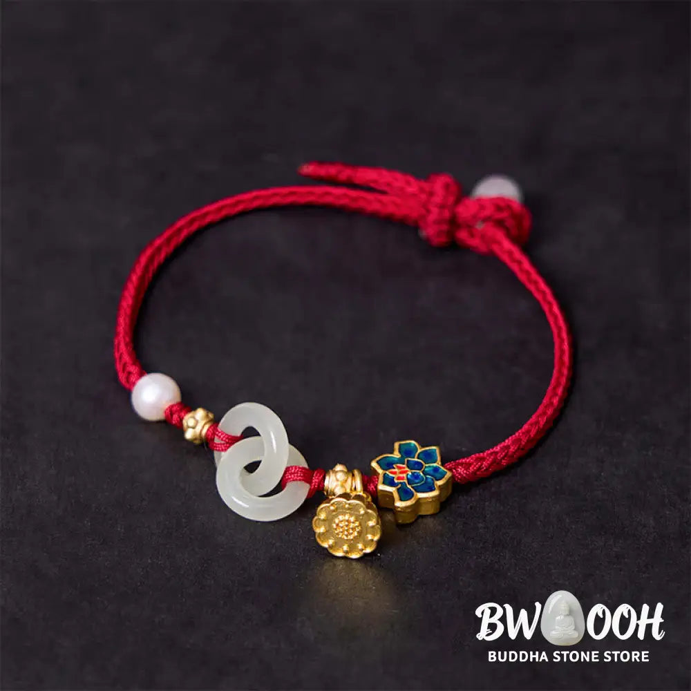 Buddha Stones Hetian Jade Lotus Peace Buckle Braided Rope Fortune Bracelet - BWOOOH - Bracelet