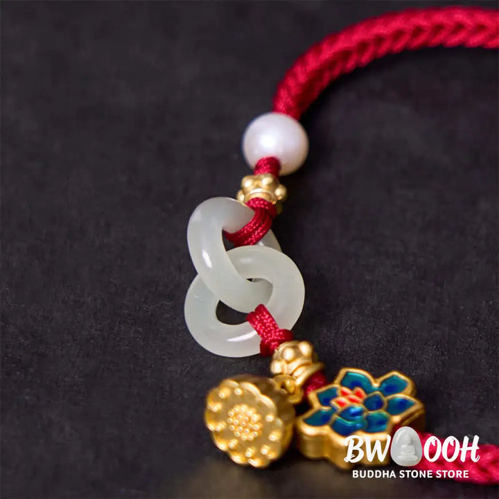 Buddha Stones Hetian Jade Lotus Peace Buckle Braided Rope Fortune Bracelet - BWOOOH - Bracelet