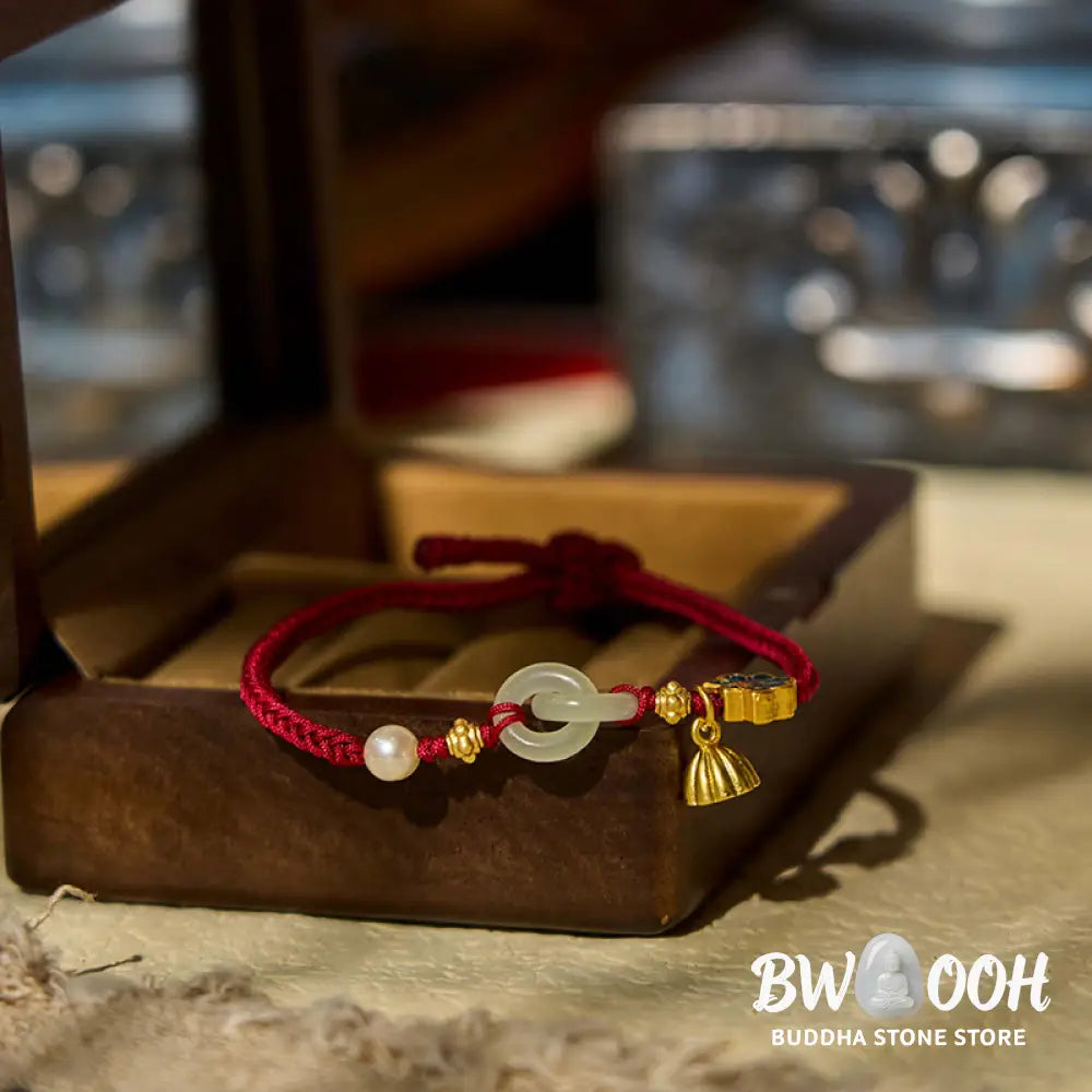 Buddha Stones Hetian Jade Lotus Peace Buckle Braided Rope Fortune Bracelet - BWOOOH - Bracelet