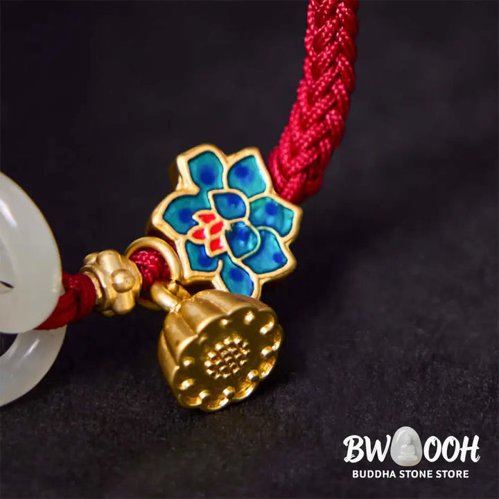 Buddha Stones Hetian Jade Lotus Peace Buckle Braided Rope Fortune Bracelet - BWOOOH - Bracelet