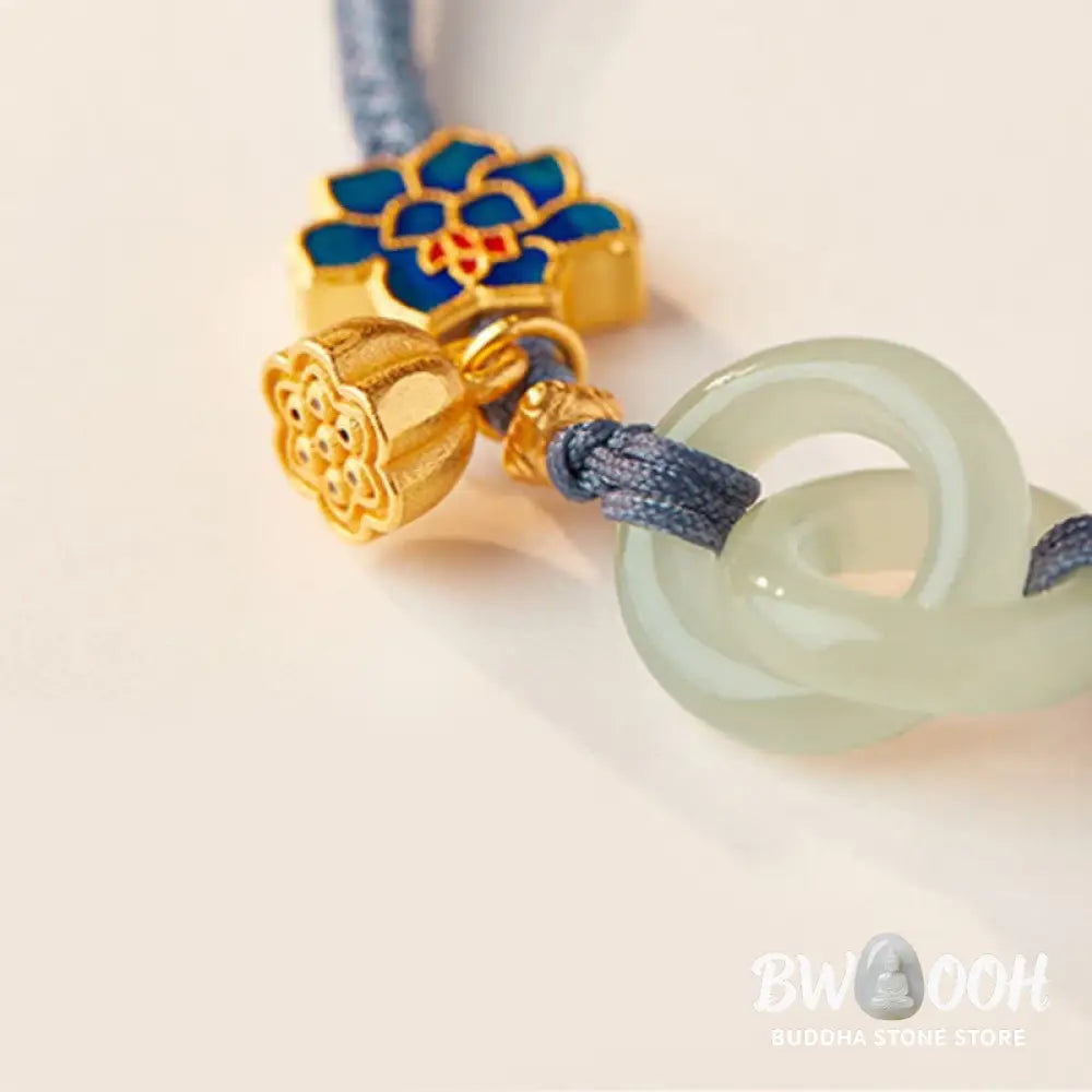 Buddha Stones Hetian Jade Lotus Peace Buckle Braided Rope Fortune Bracelet - BWOOOH - Bracelet