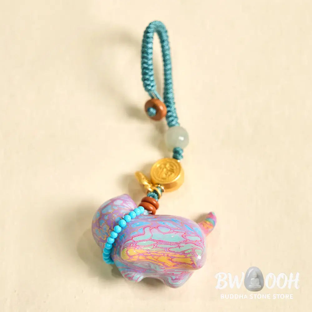 Buddha Stones Hetian Jade Natural Sandalwood Red Sandalwood Green Sandalwood Fu Character Abundance Key Chain - Key
