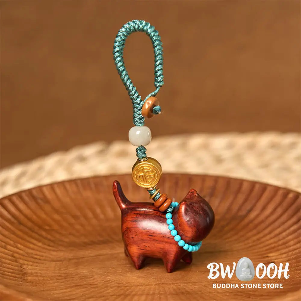 Buddha Stones Hetian Jade Natural Sandalwood Red Sandalwood Green Sandalwood Fu Character Abundance Key Chain - Key