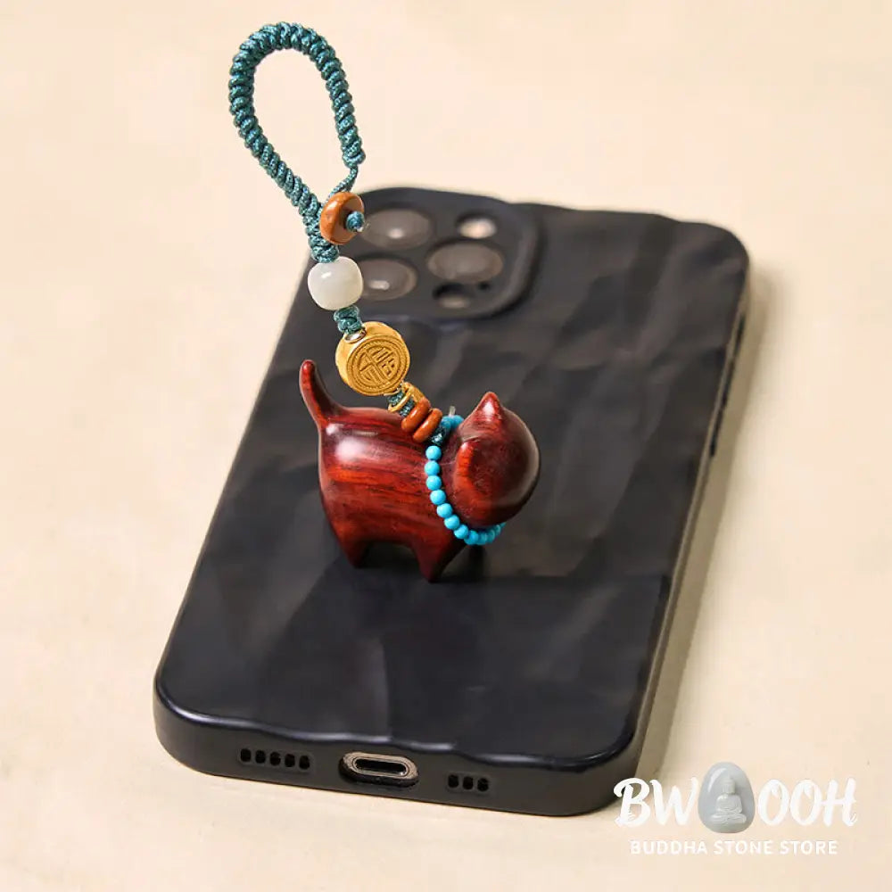 Buddha Stones Hetian Jade Natural Sandalwood Red Sandalwood Green Sandalwood Fu Character Abundance Key Chain - Key