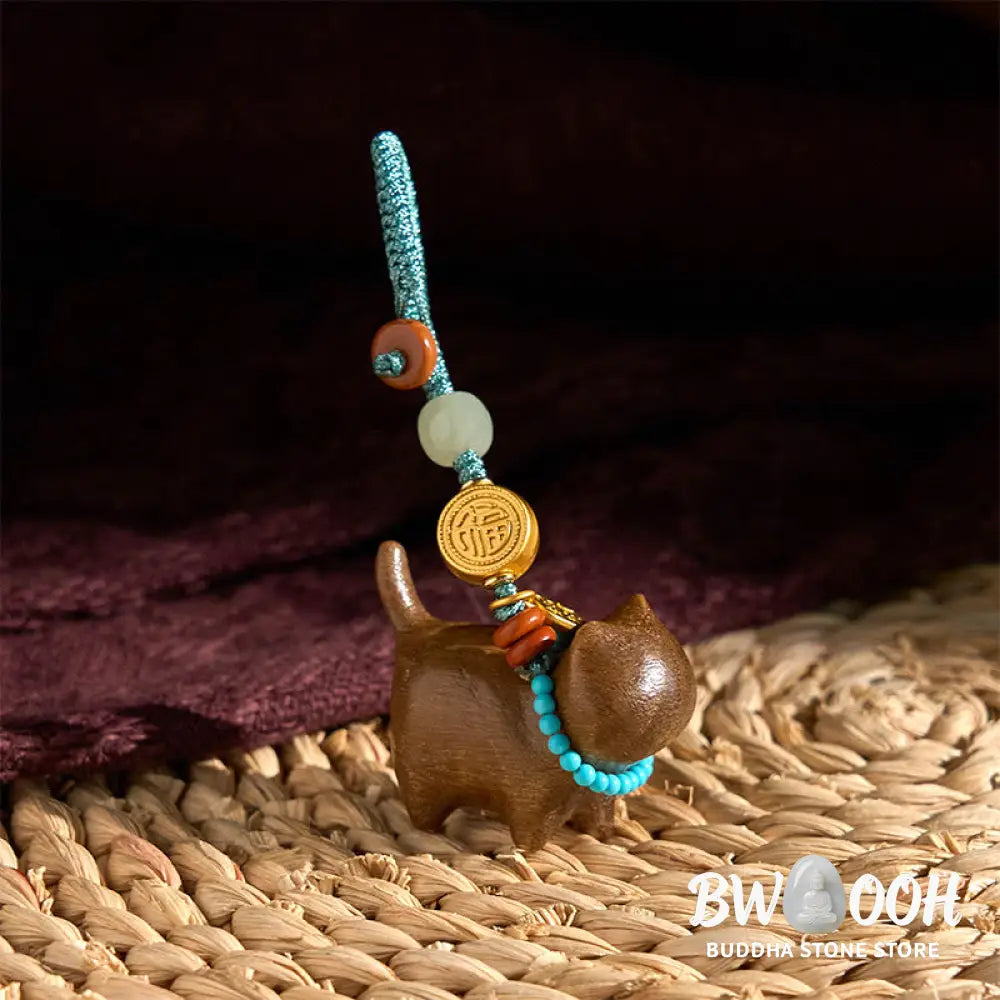 Buddha Stones Hetian Jade Natural Sandalwood Red Sandalwood Green Sandalwood Fu Character Abundance Key Chain - Key