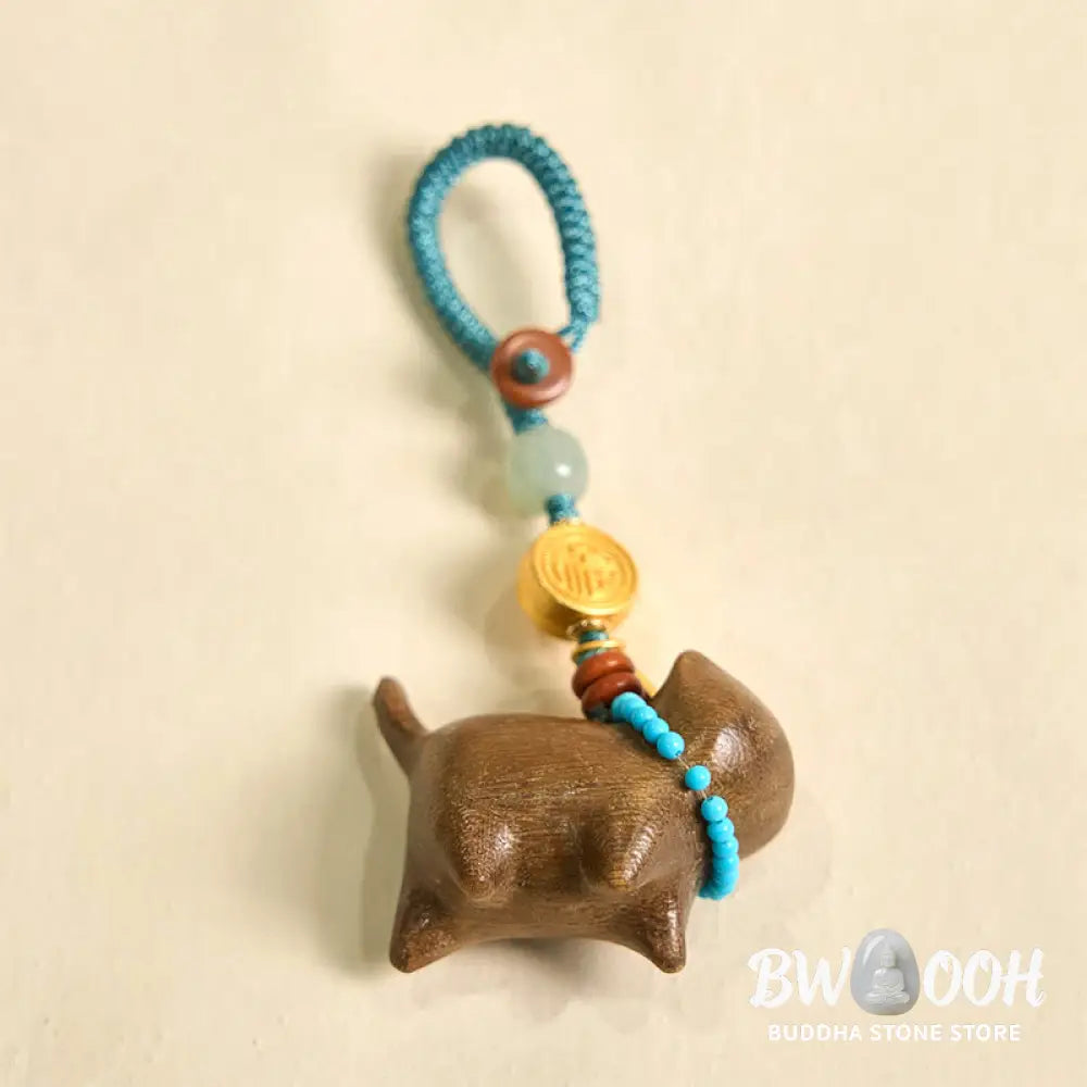 Buddha Stones Hetian Jade Natural Sandalwood Red Sandalwood Green Sandalwood Fu Character Abundance Key Chain - Key