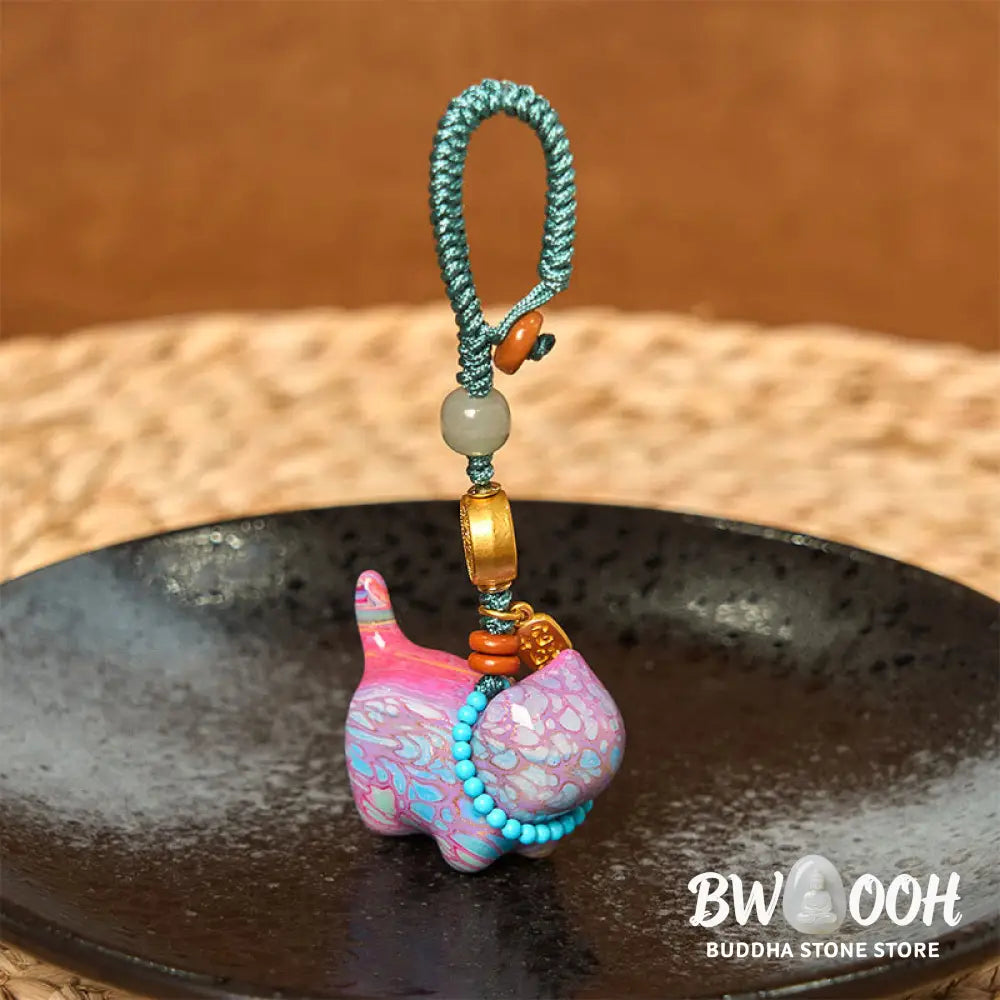 Buddha Stones Hetian Jade Natural Sandalwood Red Sandalwood Green Sandalwood Fu Character Abundance Key Chain - Key