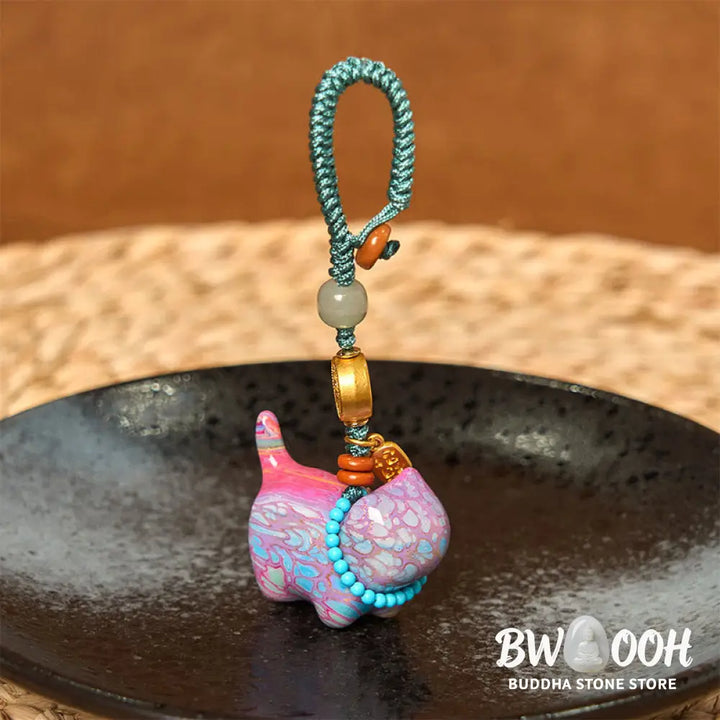 Buddha Stones Hetian Jade Natural Sandalwood Red Sandalwood Green Sandalwood Fu Character Abundance Key Chain - Key