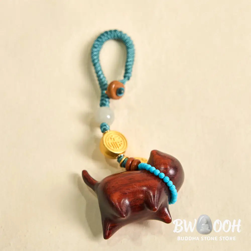 Buddha Stones Hetian Jade Natural Sandalwood Red Sandalwood Green Sandalwood Fu Character Abundance Key Chain - Key