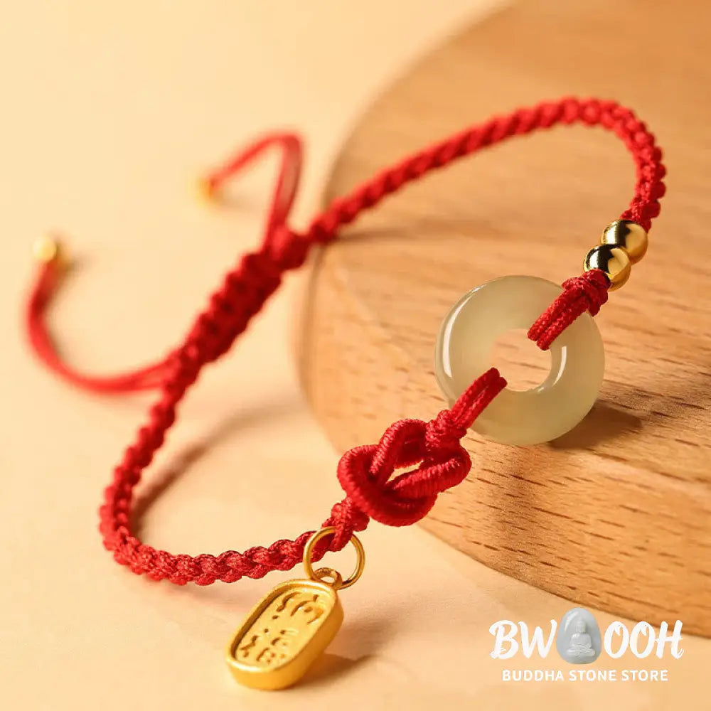 Buddha Stones Hetian Jade Peace Buckle Fu Character String Luck Bracelet - BWOOOH - Bracelet