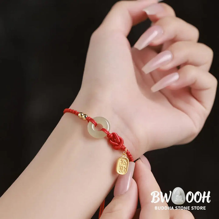 Buddha Stones Hetian Jade Peace Buckle Fu Character String Luck Bracelet - BWOOOH - Bracelet