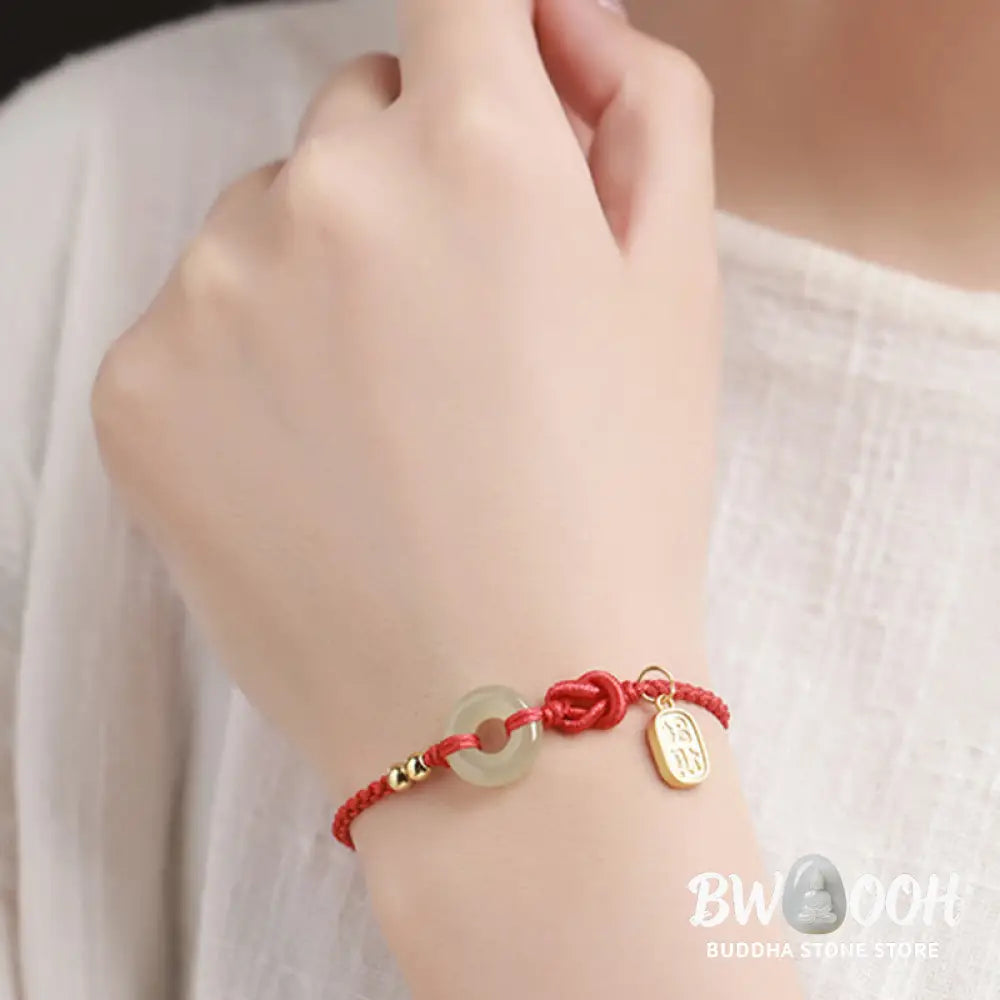 Buddha Stones Hetian Jade Peace Buckle Fu Character String Luck Bracelet - BWOOOH - Bracelet