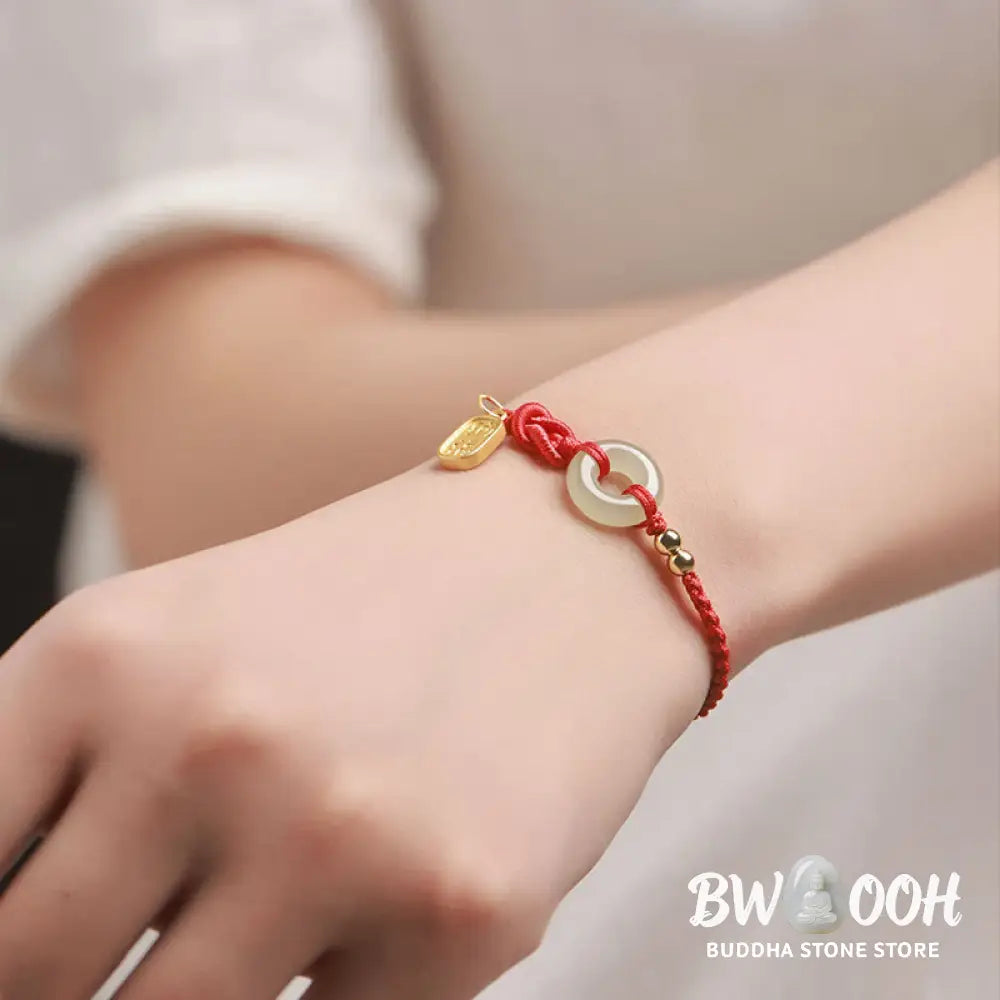 Buddha Stones Hetian Jade Peace Buckle Fu Character String Luck Bracelet - BWOOOH - Bracelet