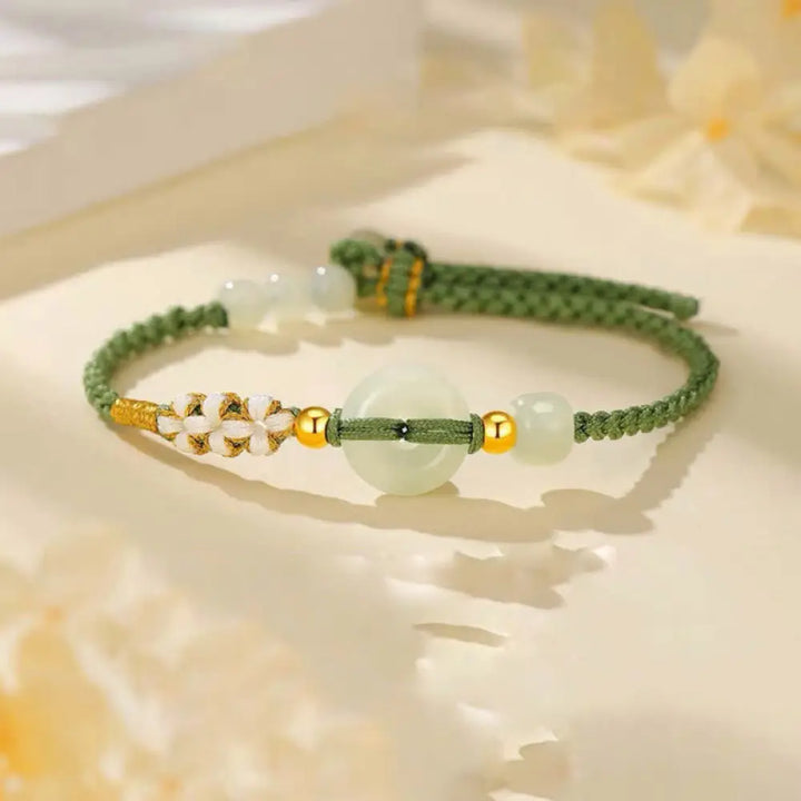 BWOOOH Hetian Jade Peace Buckle Luck Peach Blossom Braided Bracelet - BWOOOH - Hetian