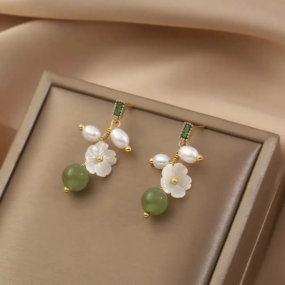 BWOOOH Hetian Jade Pearl Bead Flower Prosperity Abundance Earrings — Jade jade bracelet for spiritual healing and mindful ...