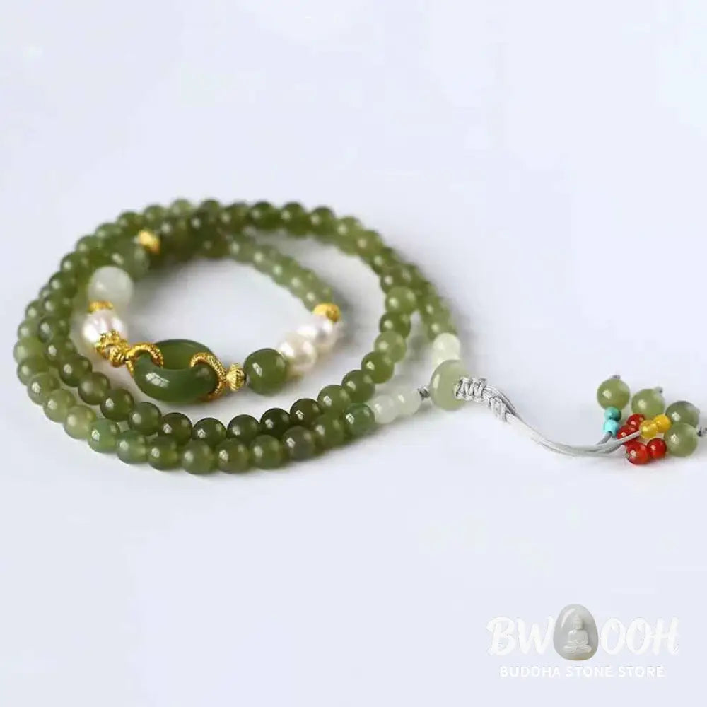 Buddha Stones Hetian Jade Pearl Peace Buckle Luck Wealth String Bracelet - BWOOOH - Hetian Jade(Prosperity♥Abundance)