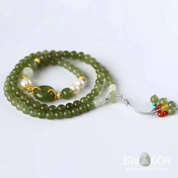 Buddha Stones Hetian Jade Pearl Peace Buckle Luck Wealth String Bracelet - BWOOOH - Hetian Jade(Prosperity♥Abundance)