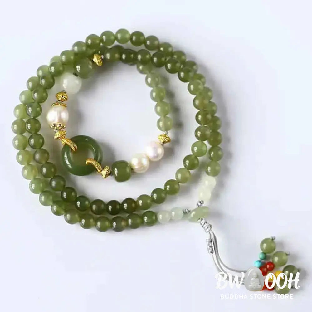Buddha Stones Hetian Jade Pearl Peace Buckle Luck Wealth String Bracelet - BWOOOH - Hetian Jade(Prosperity♥Abundance)