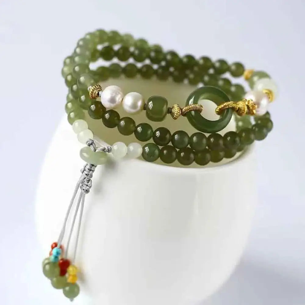 BWOOOH Hetian Jade Pearl Peace Buckle Luck Wealth String Bracelet - BWOOOH - Hetian Jade(Prosperity♥Abundance)