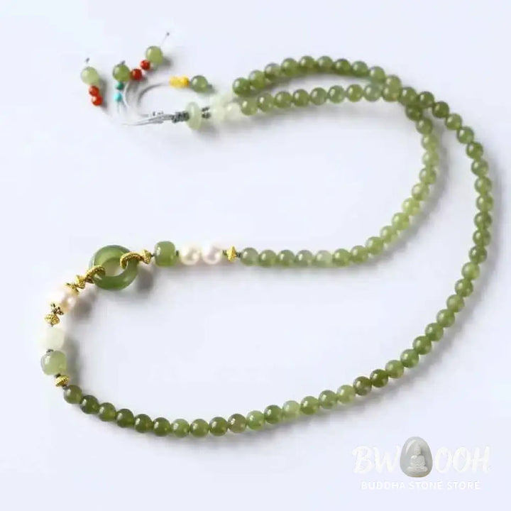 Buddha Stones Hetian Jade Pearl Peace Buckle Luck Wealth String Bracelet - BWOOOH - Hetian Jade(Prosperity♥Abundance)