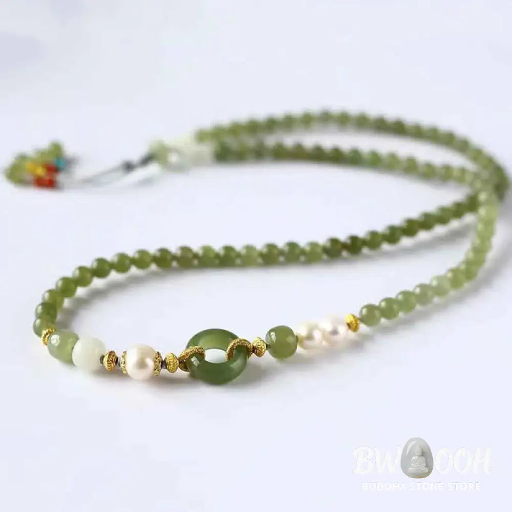 Buddha Stones Hetian Jade Pearl Peace Buckle Luck Wealth String Bracelet - BWOOOH - Hetian Jade(Prosperity♥Abundance)