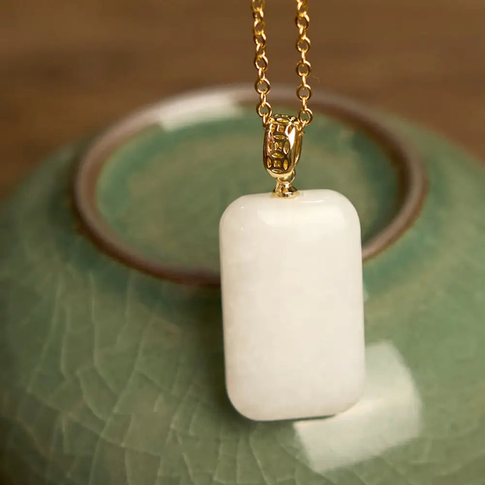 Buddha Stones Hetian Jade Silver Prosperity Necklace Pendant - BWOOOH - Hetian Jade Alloy Chain - Necklaces & Pendants